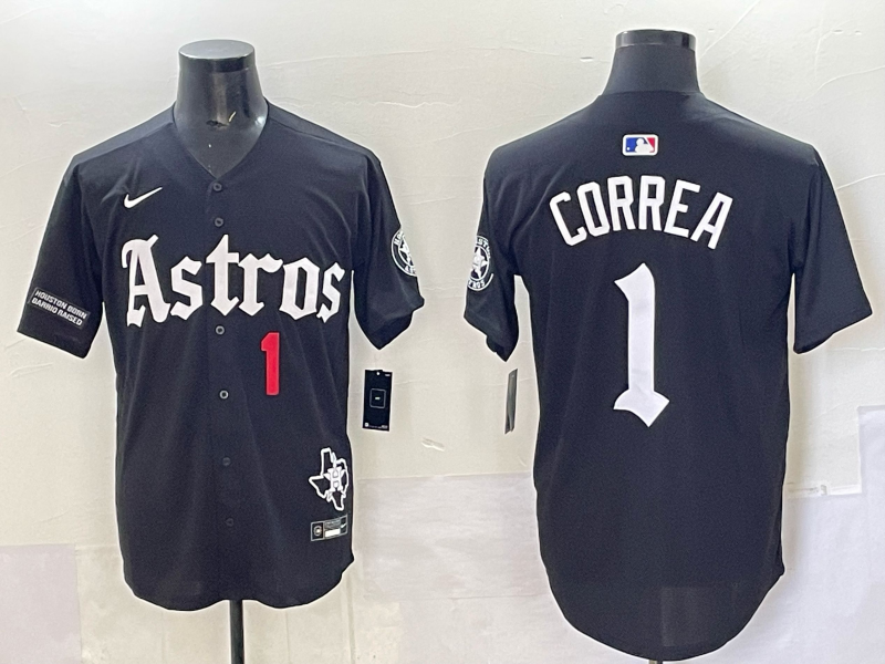 Men 2025 Houston Astros #1 Correa black  Game Nike MLB Jersey style 0032